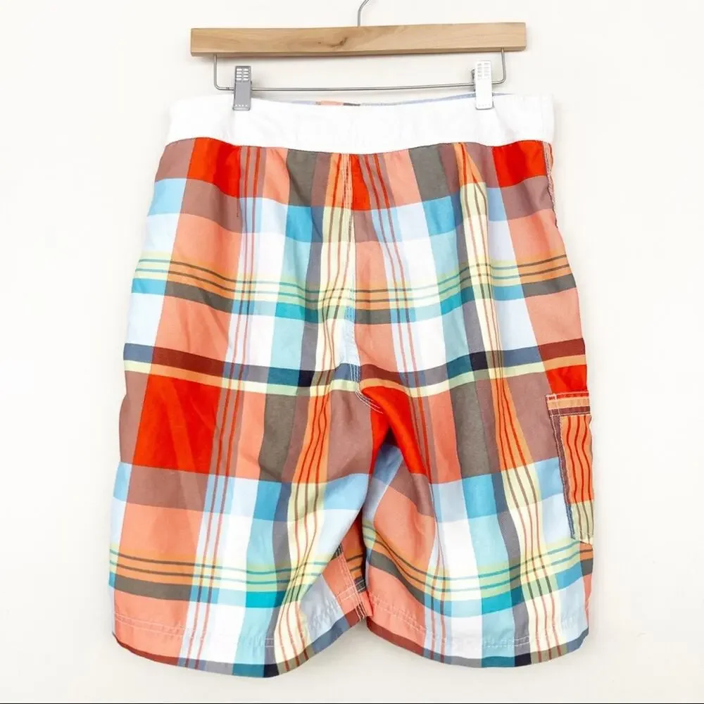 American Eagle Orange Plaid Bathing Suit Swim Trunks Sz M
